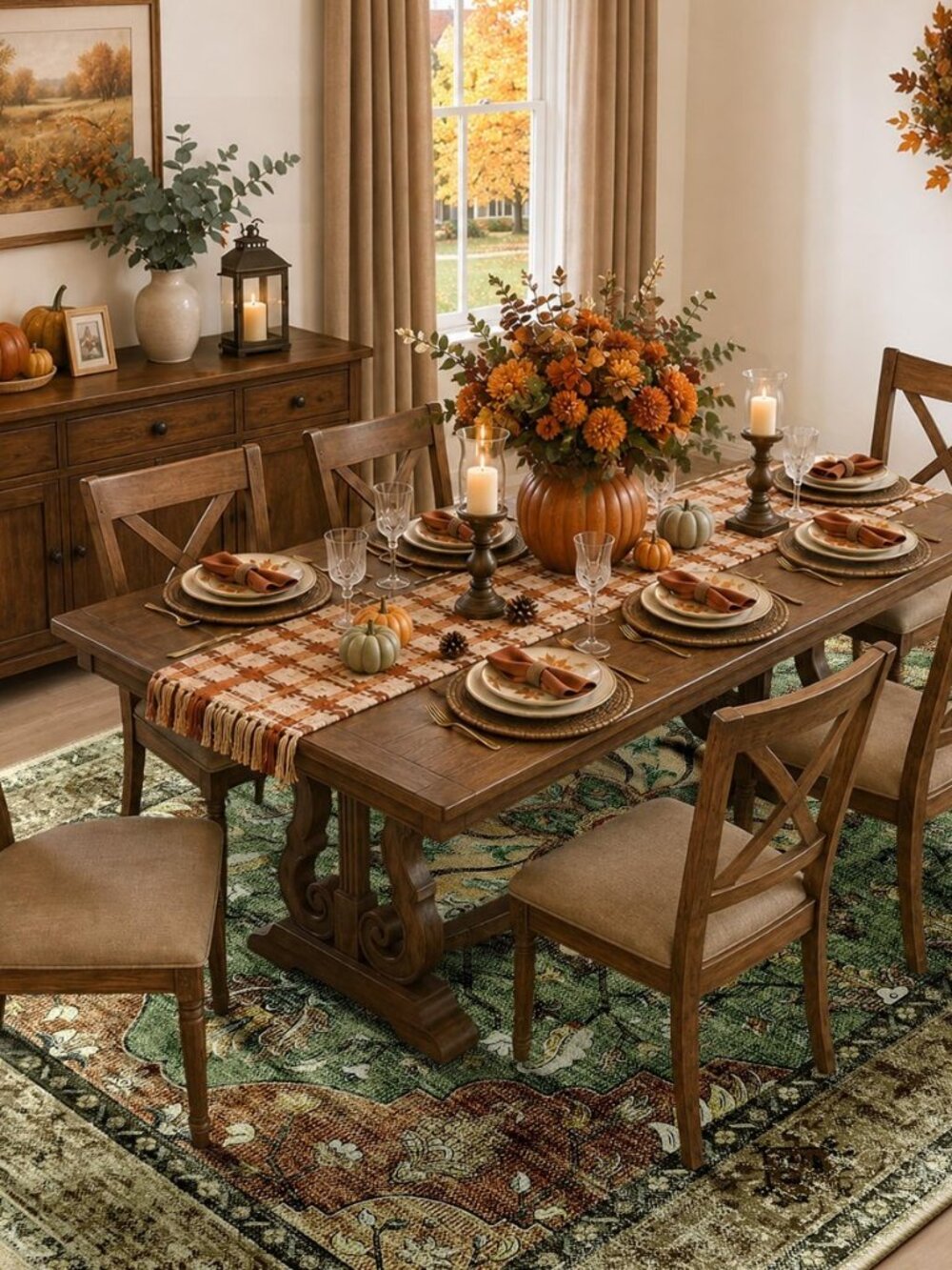 Washable Area Rug, 8'x10', Brick/Brown/Green - Picture 3 of 8